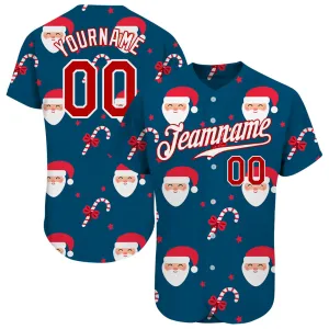 Custom Royal Red-White Christmas 3D Authentic Baseball Jersey