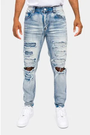 Distressed Diamond Denim Jeans