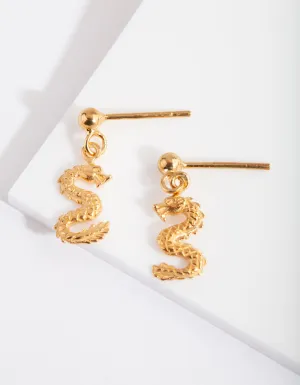 Gold Plated Sterling Silver Mini Dragon Drop Stud Earrings