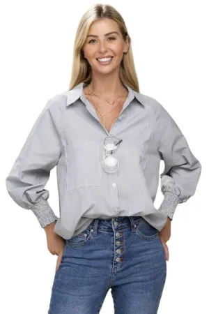 Striped raglan sleeve button-down shirt